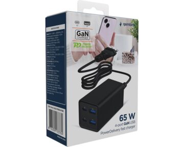 Gembird Usb Snellader 2Xa 2Xc 65W Power Delivery Zwart Voeding